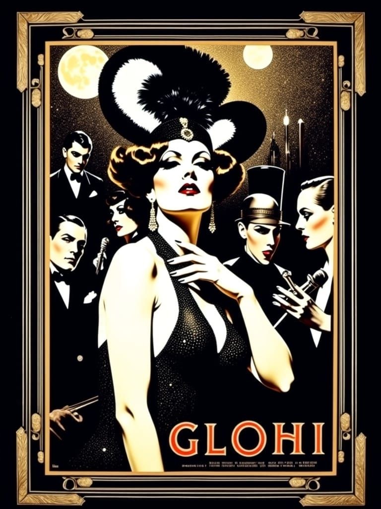 Berlin Cabaret Nightclub Poster in Expressionist Style