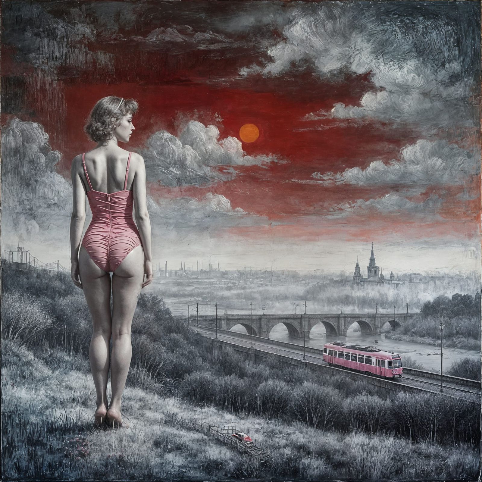 Goddess Overlooks Winter City: Abstract Expressionism