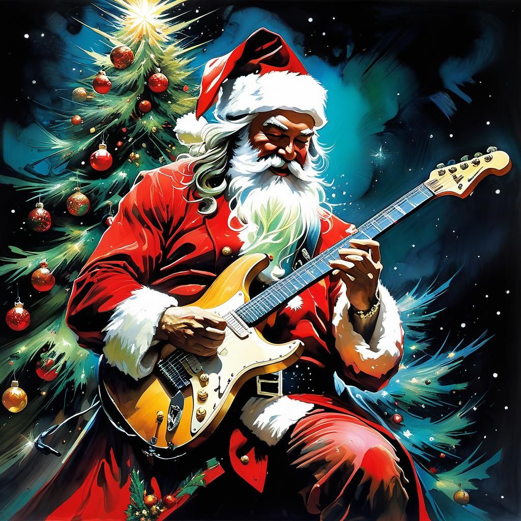 Epic Santa Claus Rockstar Guitar Painting