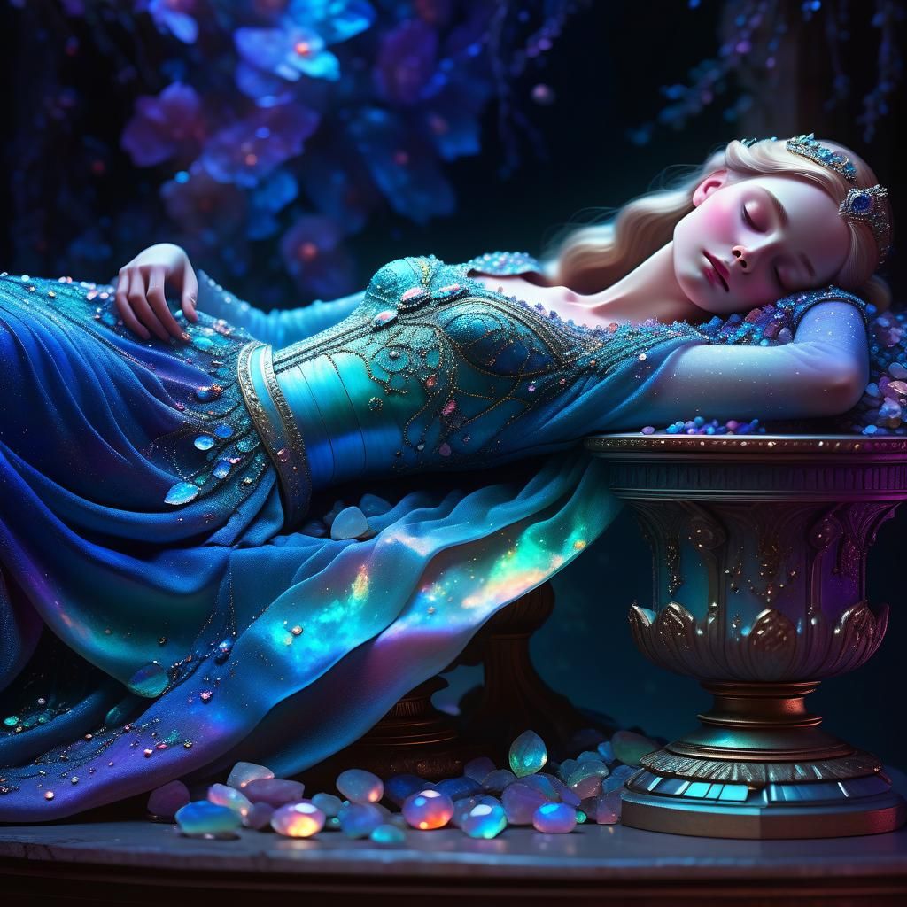 Opal Sleeping Beauty: Dreamlike Fantasy Concept Art