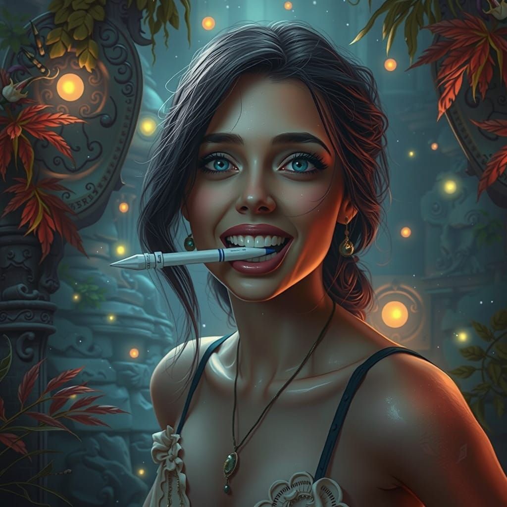 Elegant Woman Lost in Whimsical Fantasy