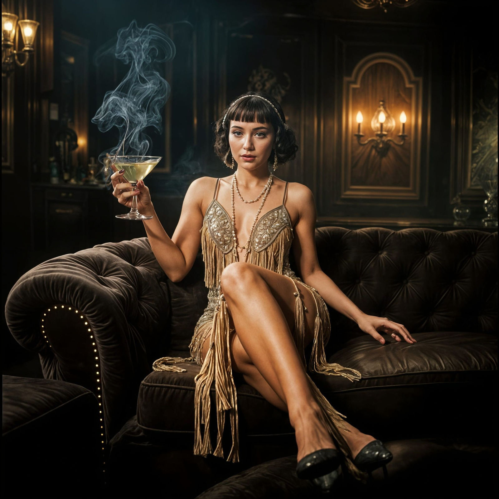 1920s Woman with Martini in Speakeasy
