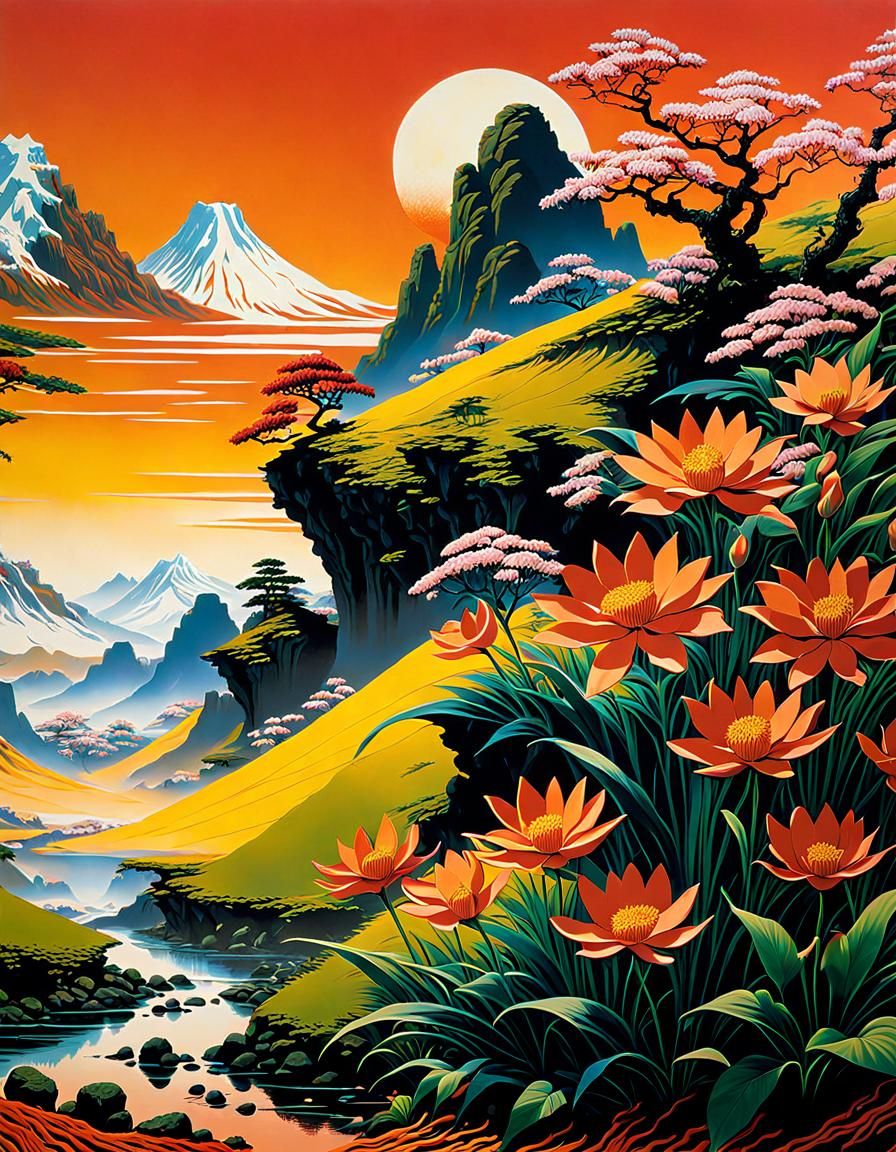 Ukiyo-e Flowers Bloom: A Roger Dean Panorama