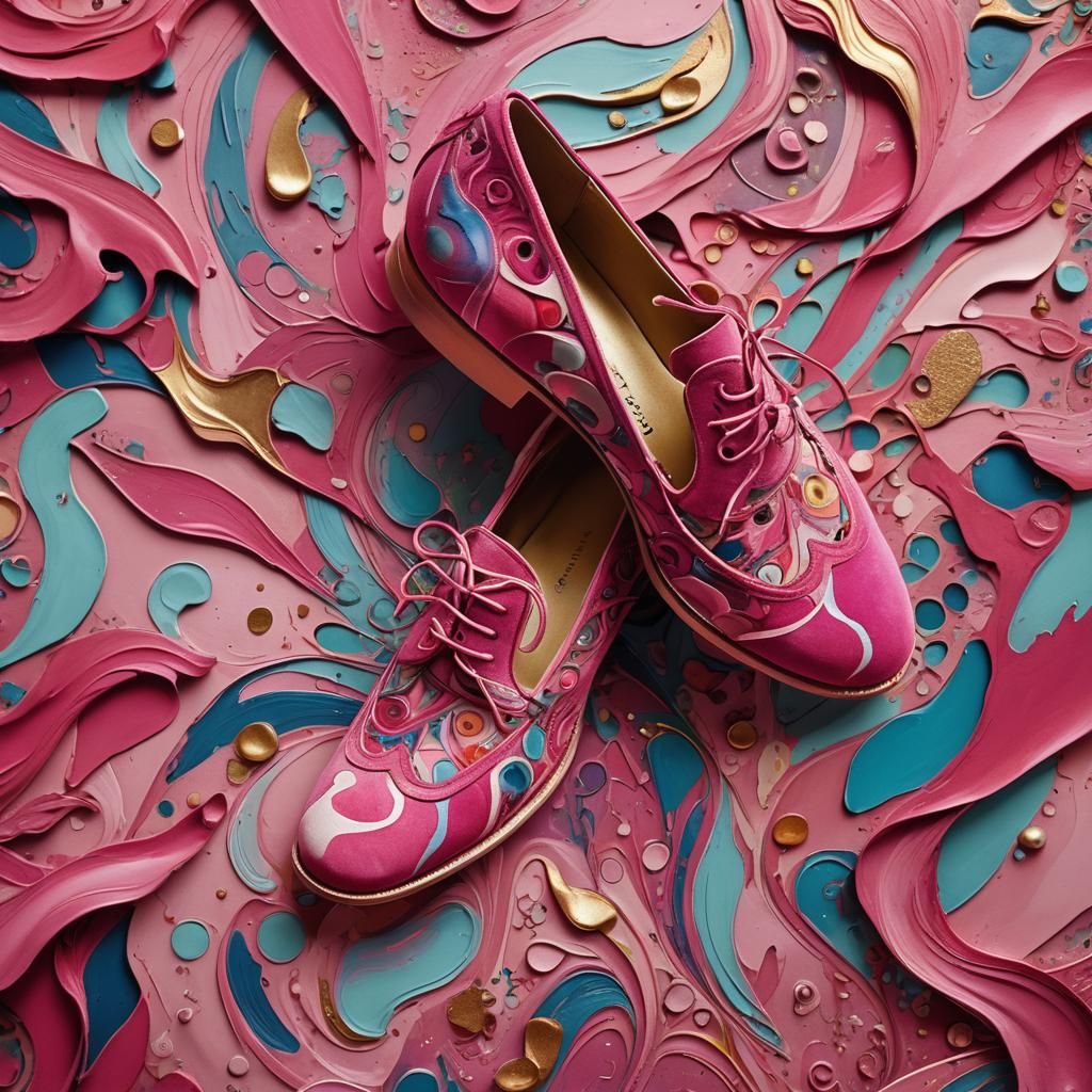 Vibrant Pink Suede Shoes in Surrealist Style