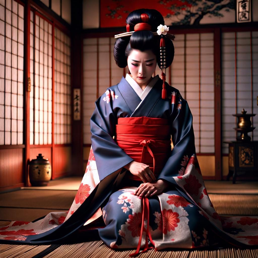 Dramatic Geisha in Traditional Shoji House