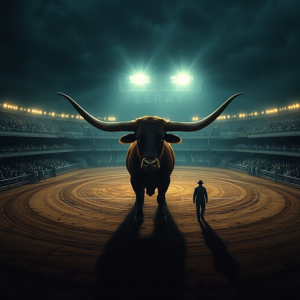 Epic Cinematic Nighttime Arena Scene with Concentric Fence