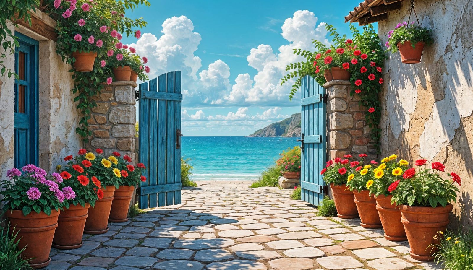 Cobblestone Path to Sea: Splash Art Style