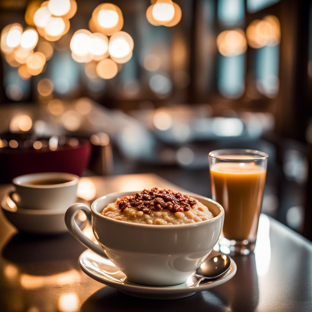 Breakfast Still Life: Oatmeal and Coffee in Diner