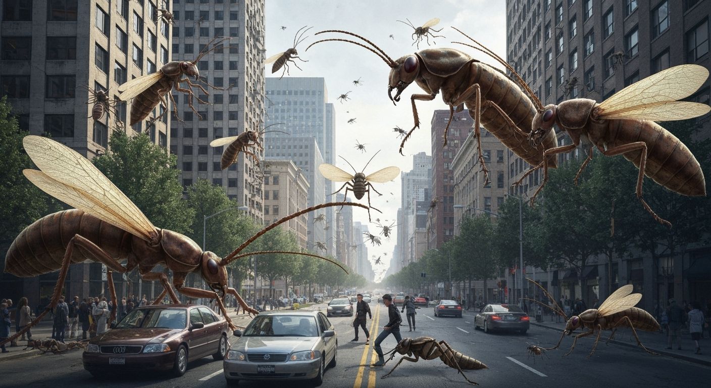 Giant Prehistoric Insects Invade Modern City