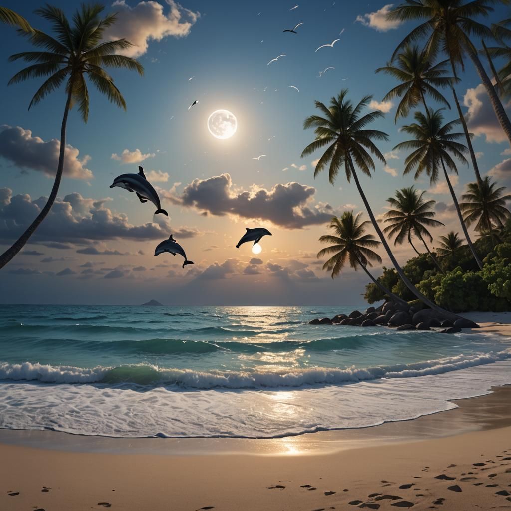 Moonlit Sunset Over a Tropical Beach Paradise
