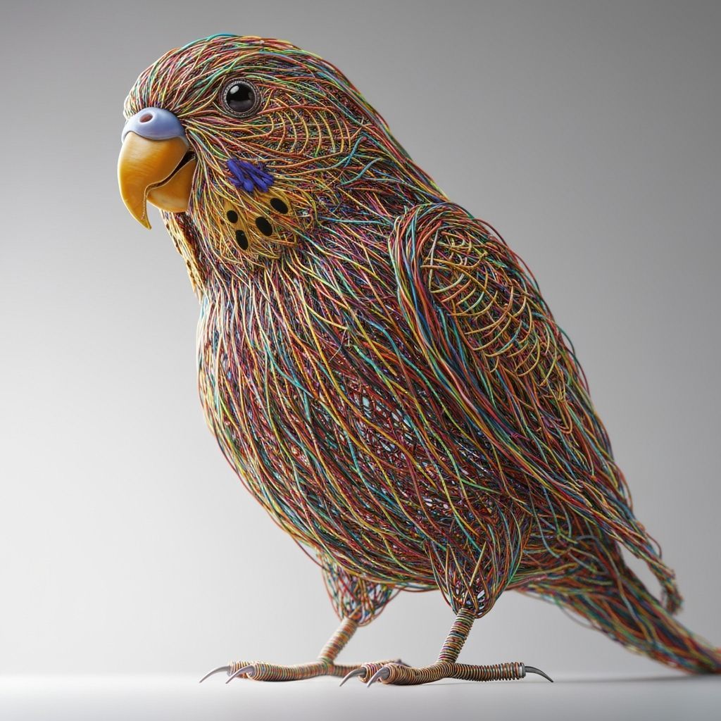 Wire Parakeet Sculpture with Intricate Detailing