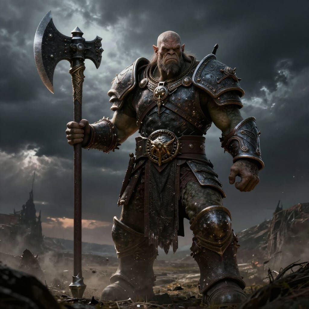 Orc Warrior with Greataxe in Dramatic Fantasy Art Style