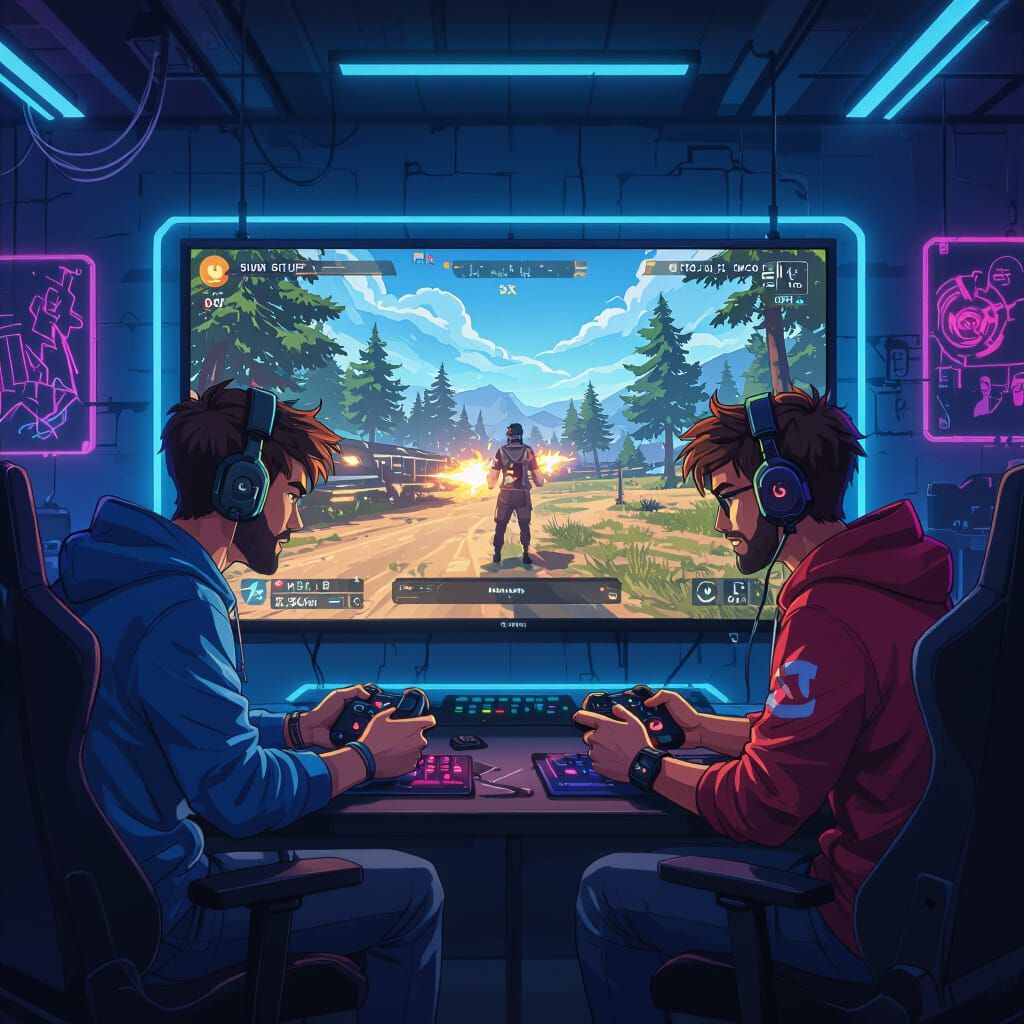 Thales and Gabriel Playing Free Fire, Neon Gaming