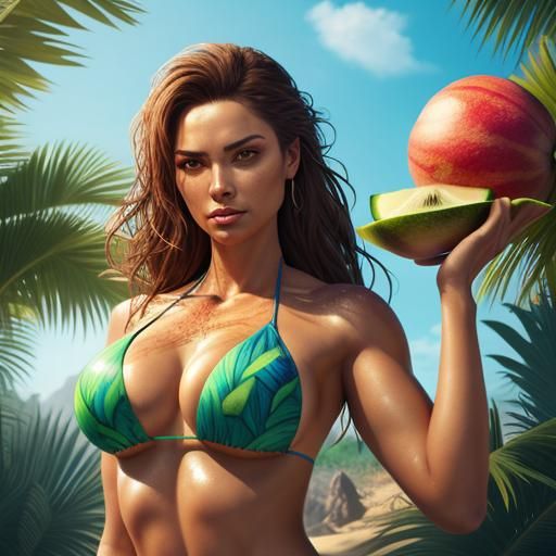 Hyperrealistic Bikini Woman with Melons: Splash Art