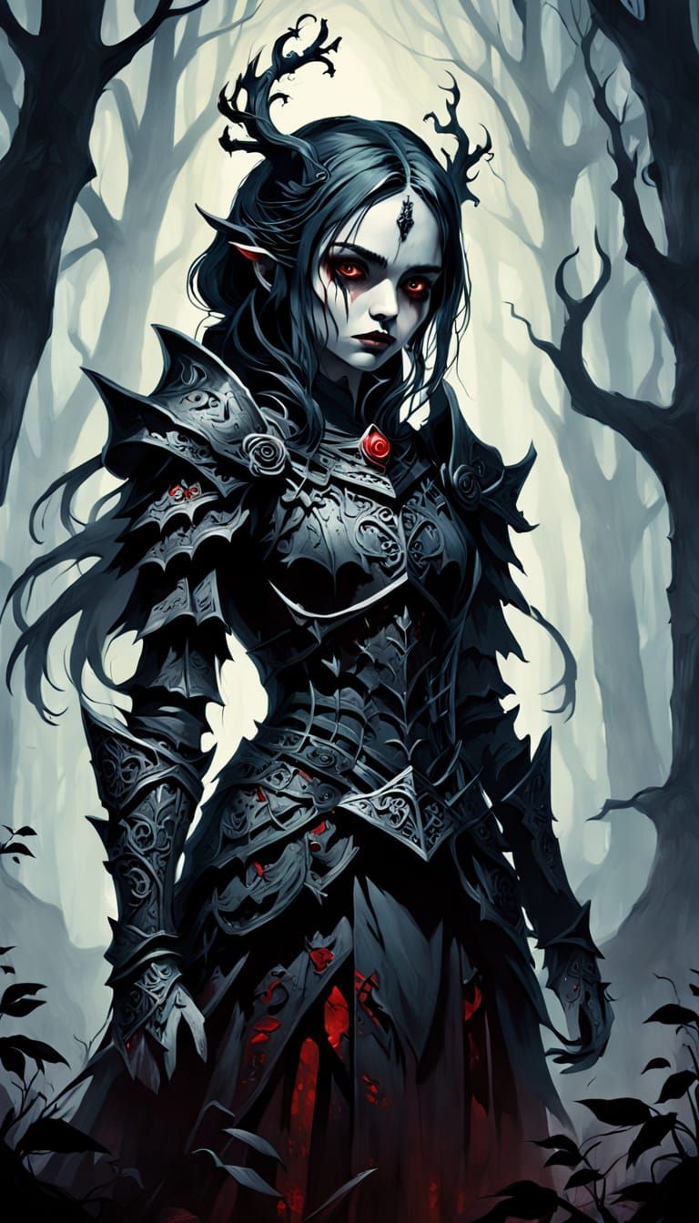 Mystical Warrior Goddess in Gothic Oil Painting Style