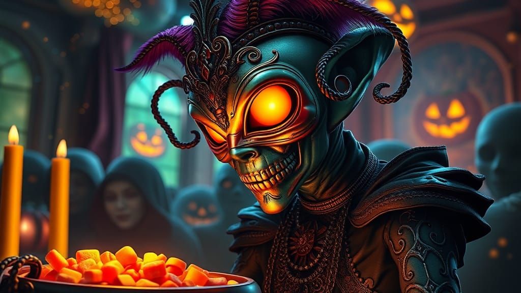 Alien at Masquerade Halloween Party Illustration