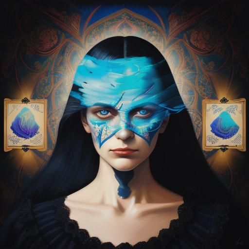 Surreal Card Explosion Portrait in Oil Painting Style