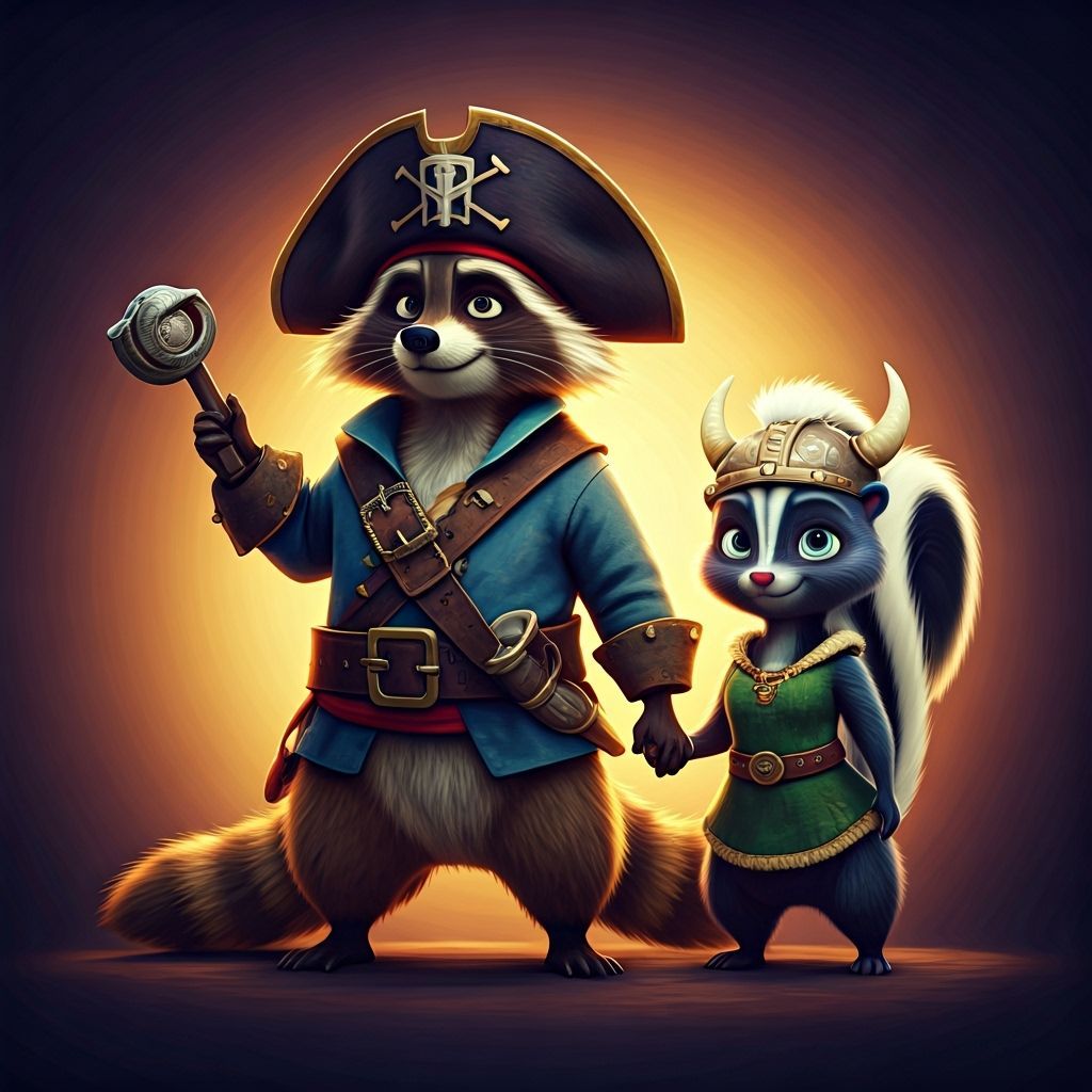 Pirate Raccoon and Viking Skunk: 3D Digital Art