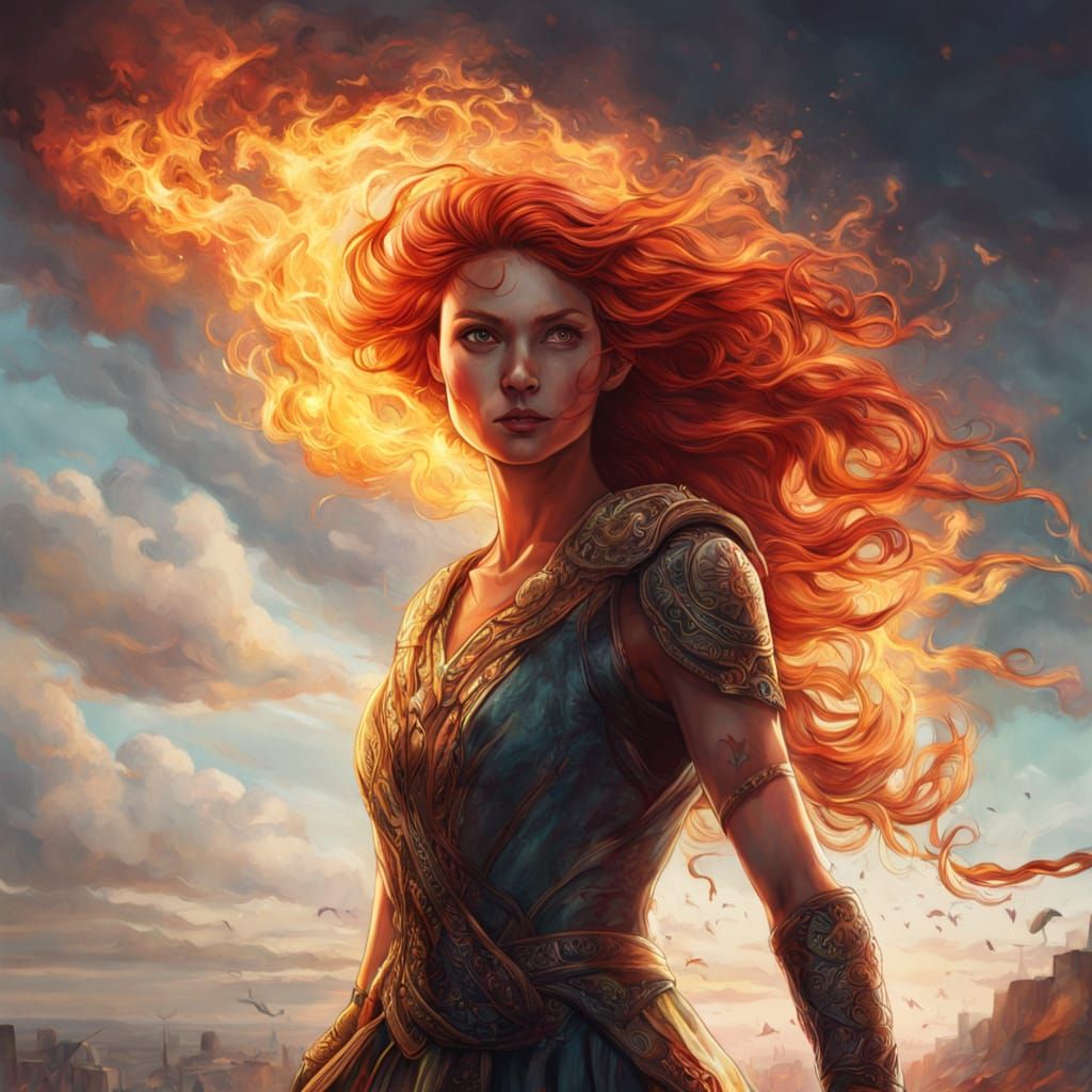 Ethereal Fire Spirit Amidst Scattering Flames