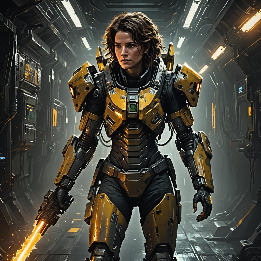 Futuristic Woman Warrior in Power Armor Concept Art