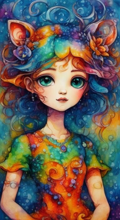 Abstract Folk Art Cat Portrait with Impasto Texture