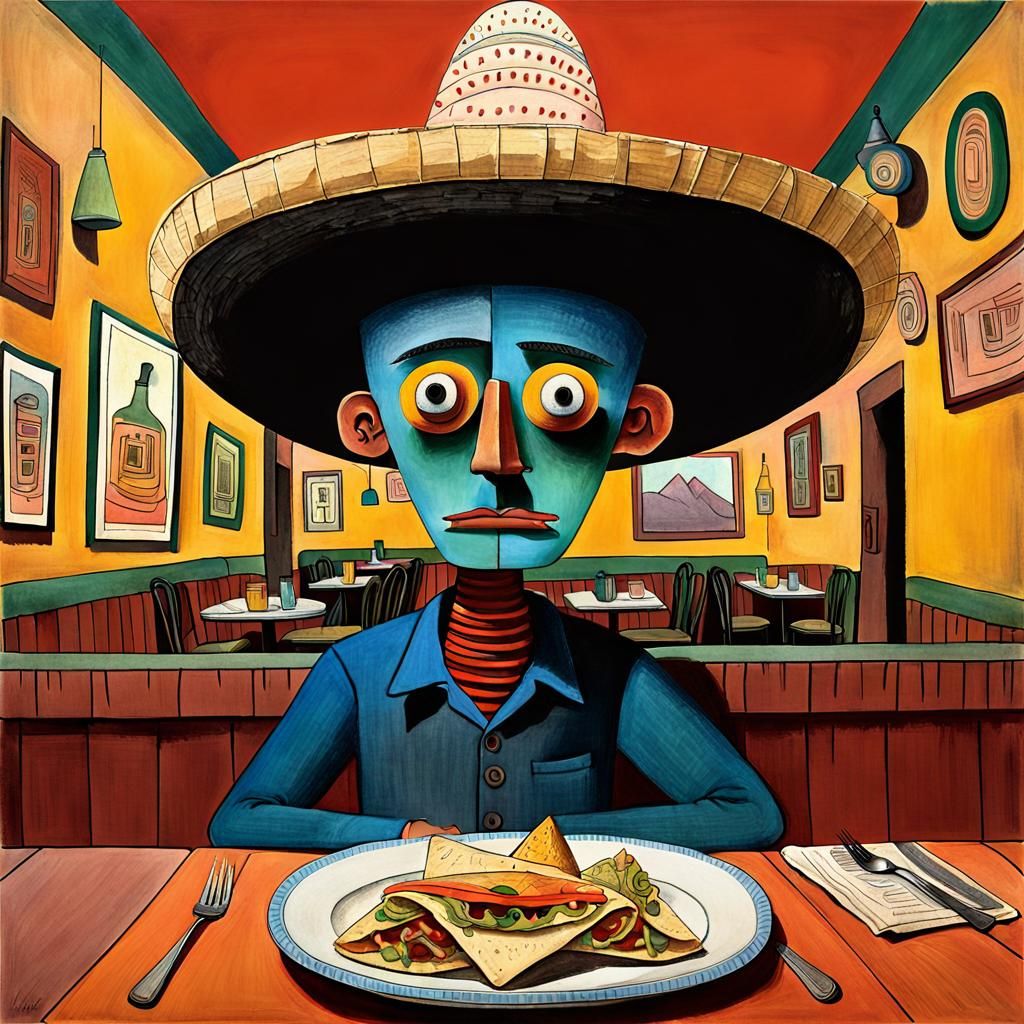 Boy with Sombrero Eating Mexican Food