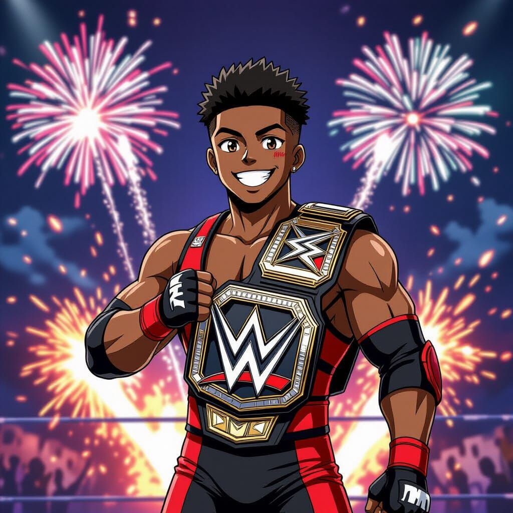 Anime Wrestler Victorious with WWE Belt