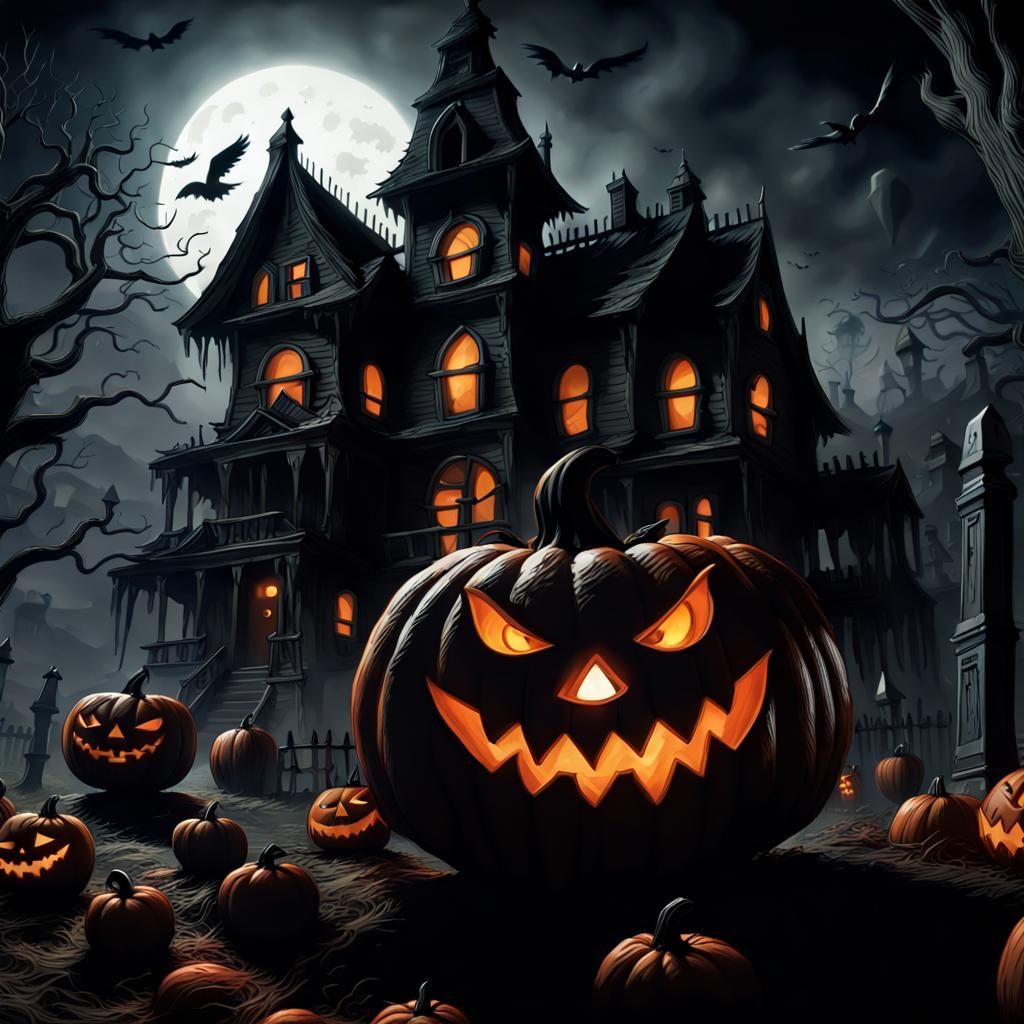 Sinister Jack O'Lantern Portrait in Tim Burton Style