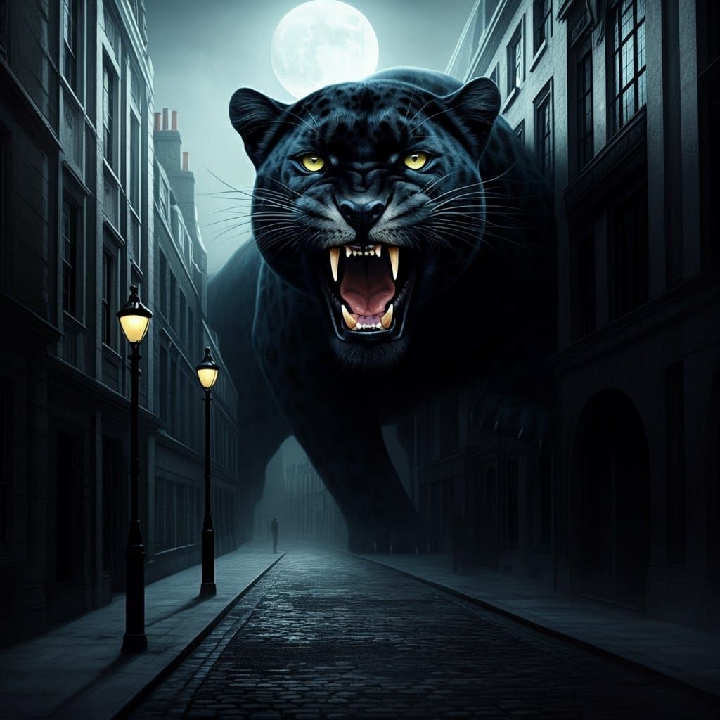 Menacing Black Panther Emerges from Dystopian London