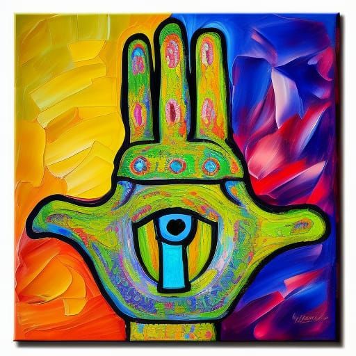 Hamsa Hand Art in Expressionist Impasto Style