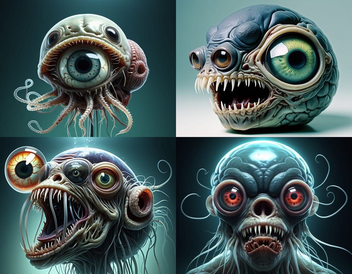 Horror Vivisection Mutant with Eyeball Beak in Laboratory