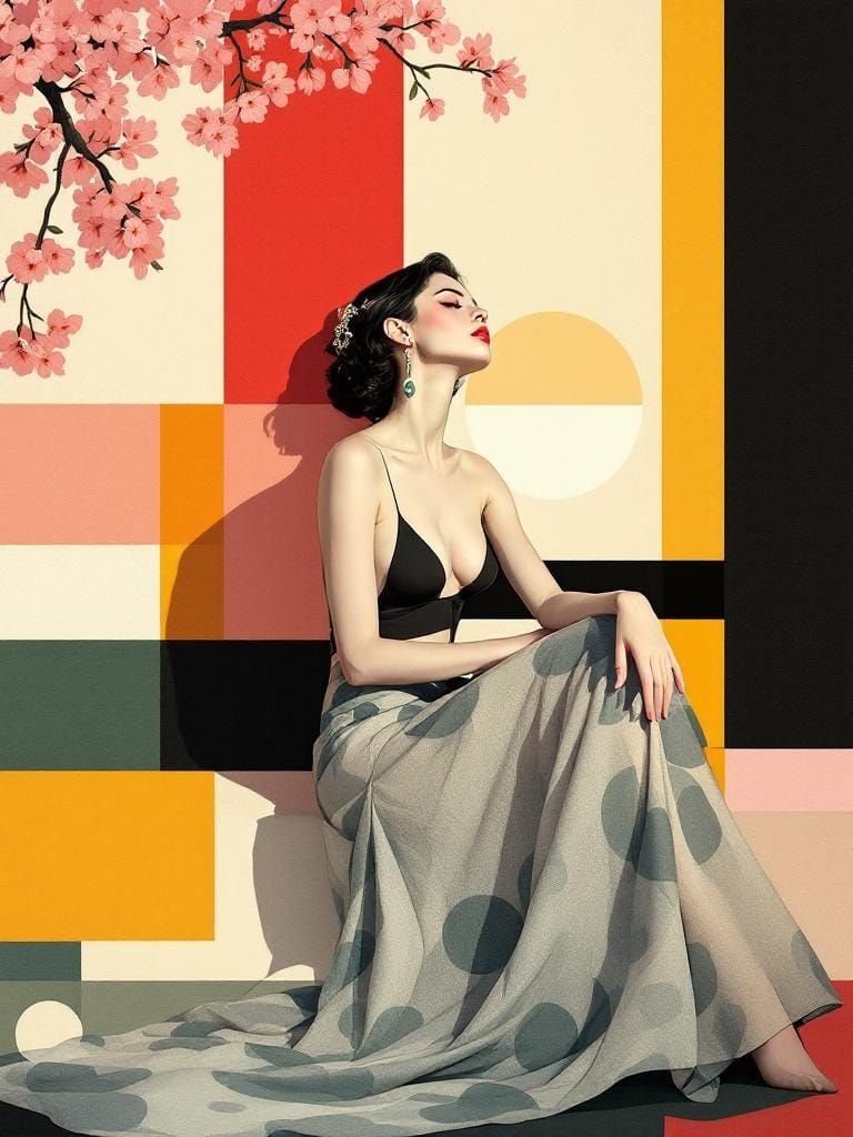 Geometric Pin-Up in Retro Garden, Harmonious Abstraction