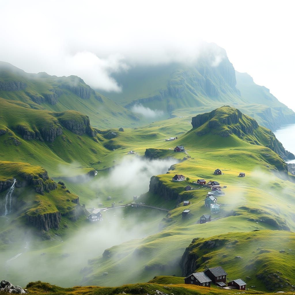 Misty Faroe Islands Fantasy Landscape in Unreal Engine 5 Sty...