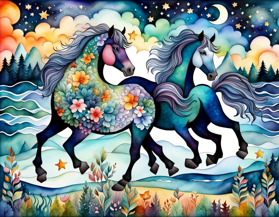 Surreal Wild Boar Landscape in Watercolor Style