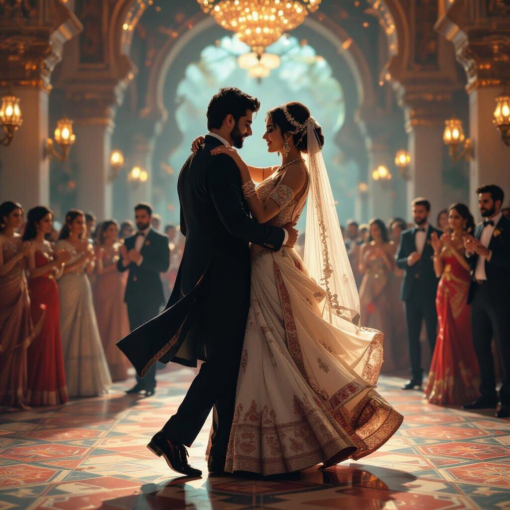 Desi Wedding Invitation: Bride and Groom Dancing