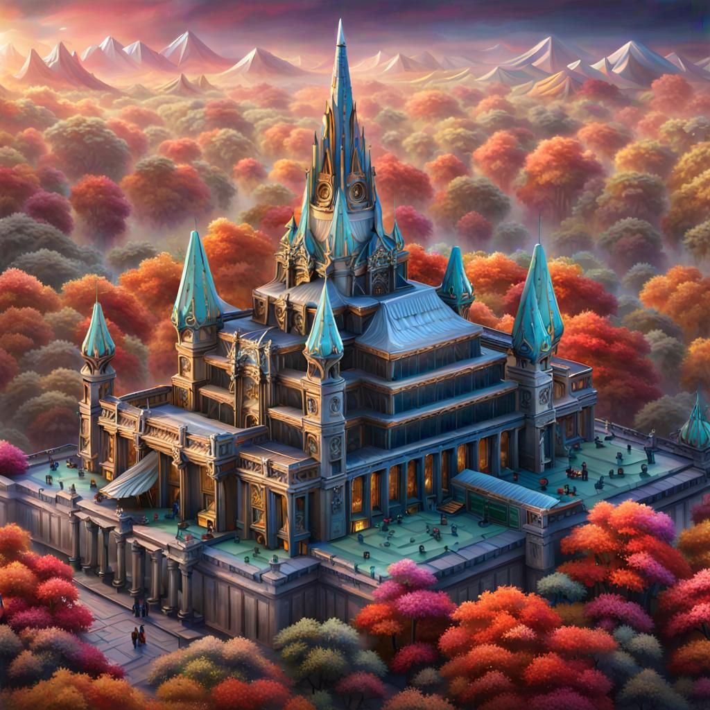 Fantastical Crystal Palace in Origami Style