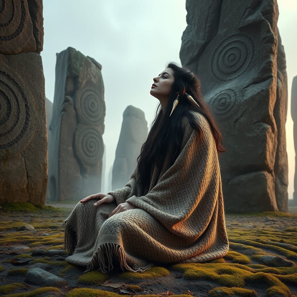 Ethereal High Priestess Amidst Ancient Megaliths
