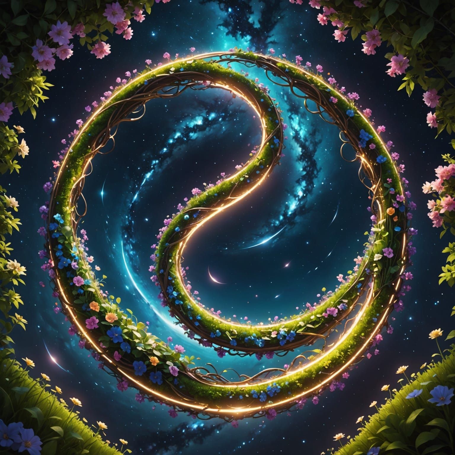 Ethereal Infinity Garden in Cosmic Aesthetic