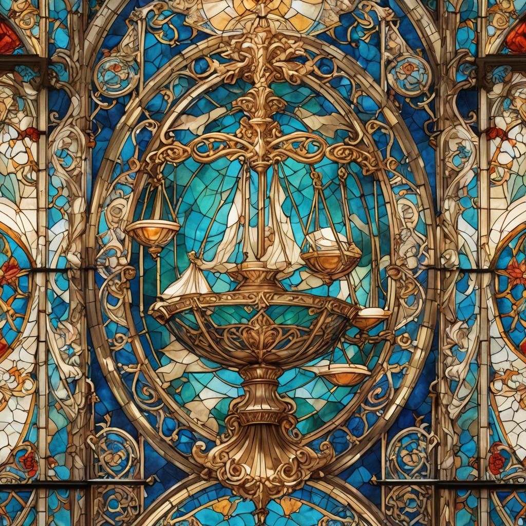 Scales of Justice in Stained Glass, Surreal Art