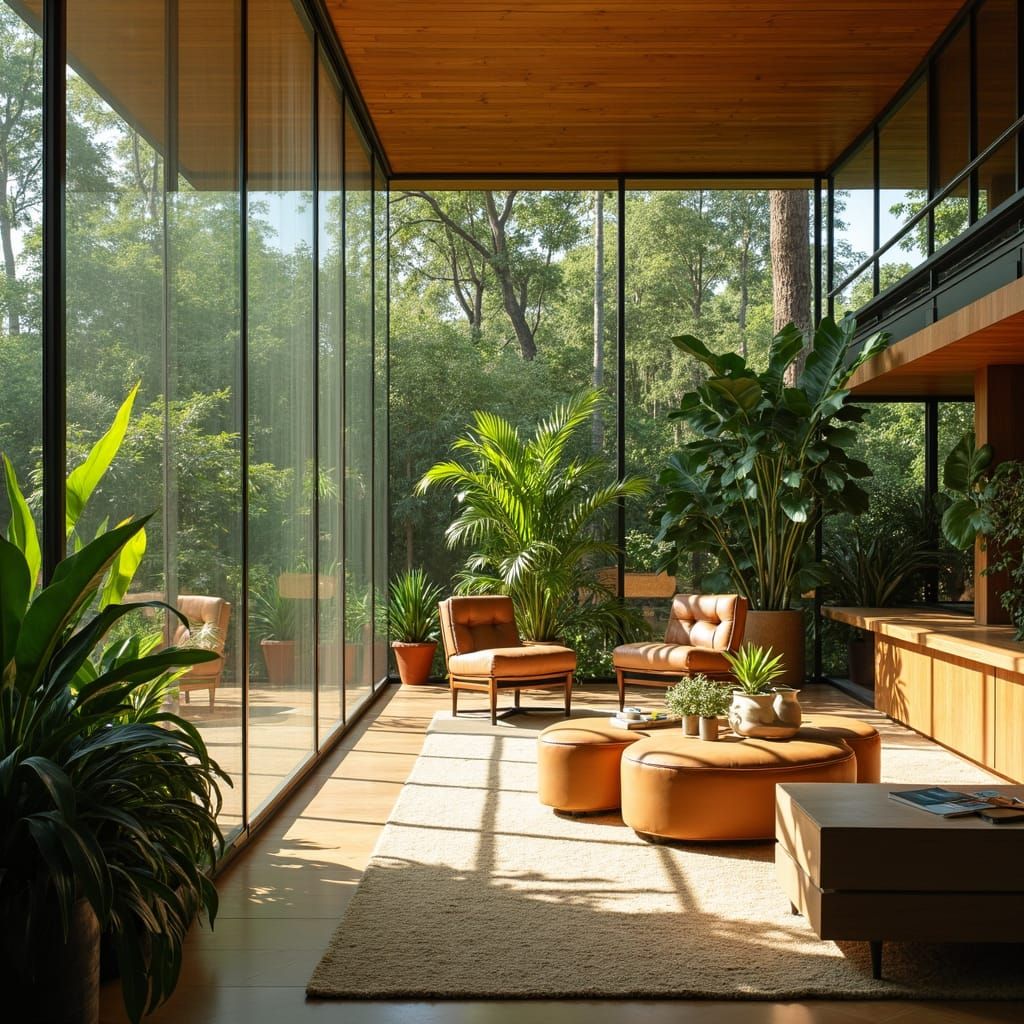 Sun-Drenched Modern Living Room with Tropical Garden View