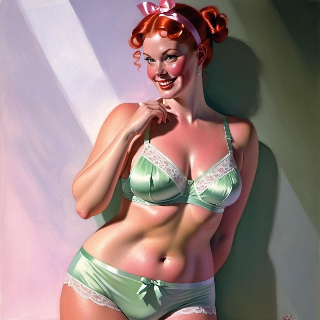 Red Haired Woman in Lingerie, Art Frahm Illustration
