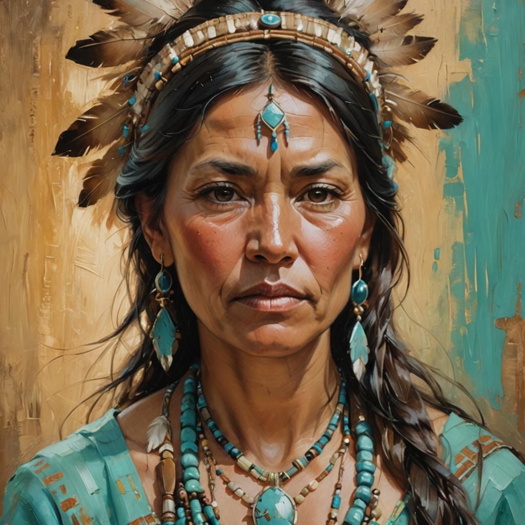 Native American Woman with Turquoise Jewelry