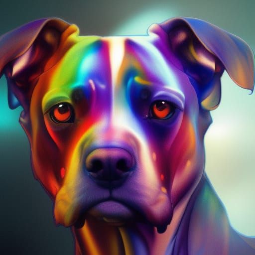Rainbow Dog Portrait in Hyperdetailed Digital Art