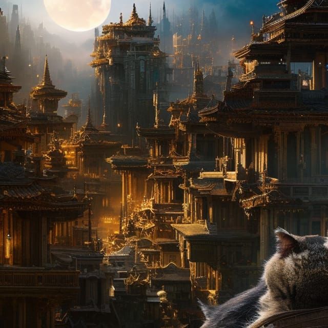 Delighted Humanoid Cats in Epic Digital Painting