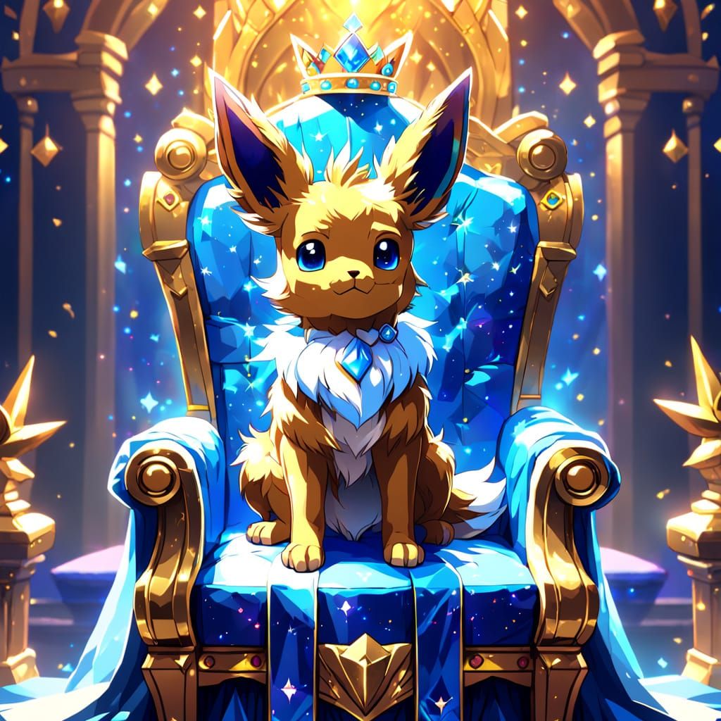 Blue Star Eevee on Throne in Anime Style