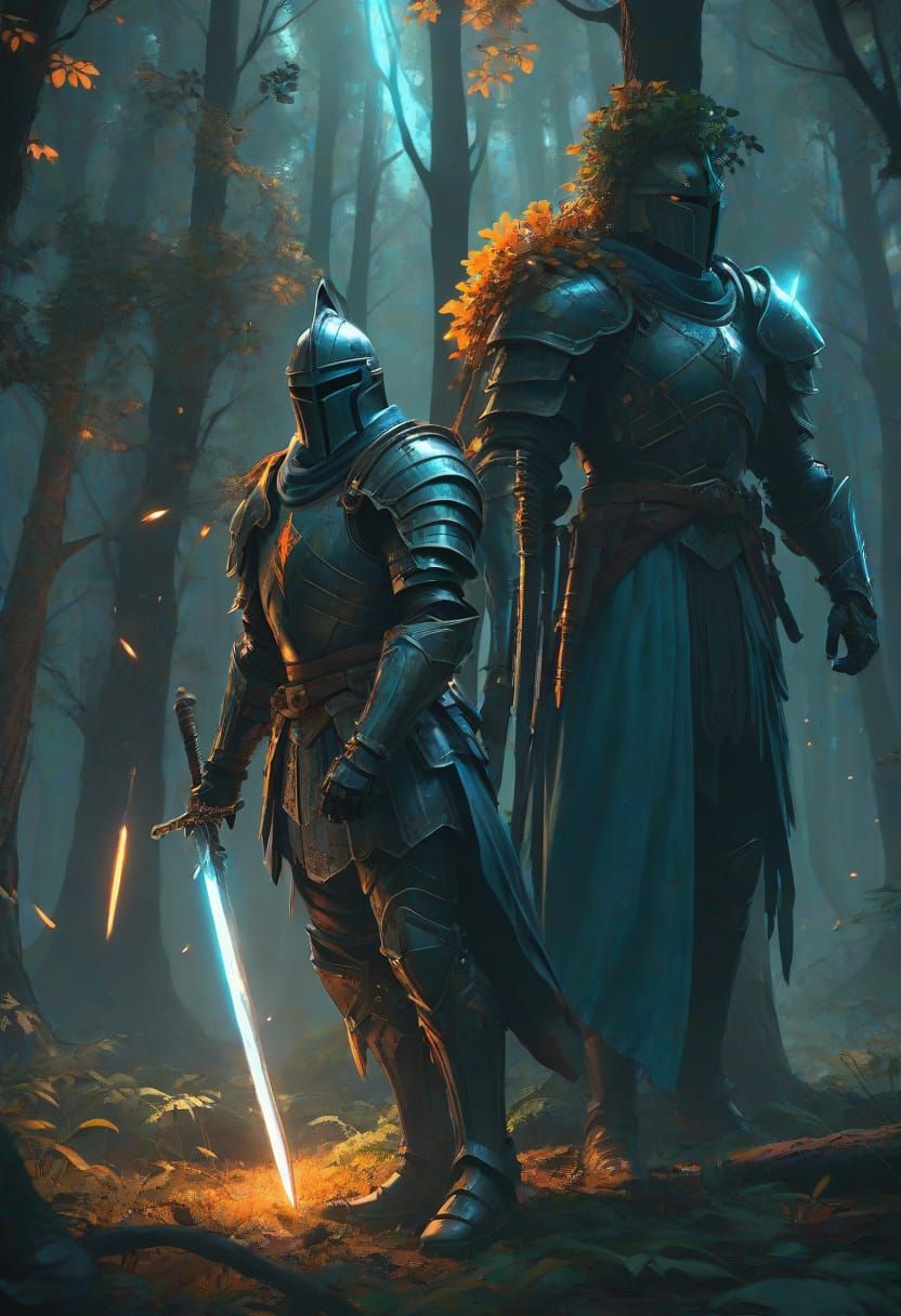 Epic Fantasy Knight in a Golden Forest
