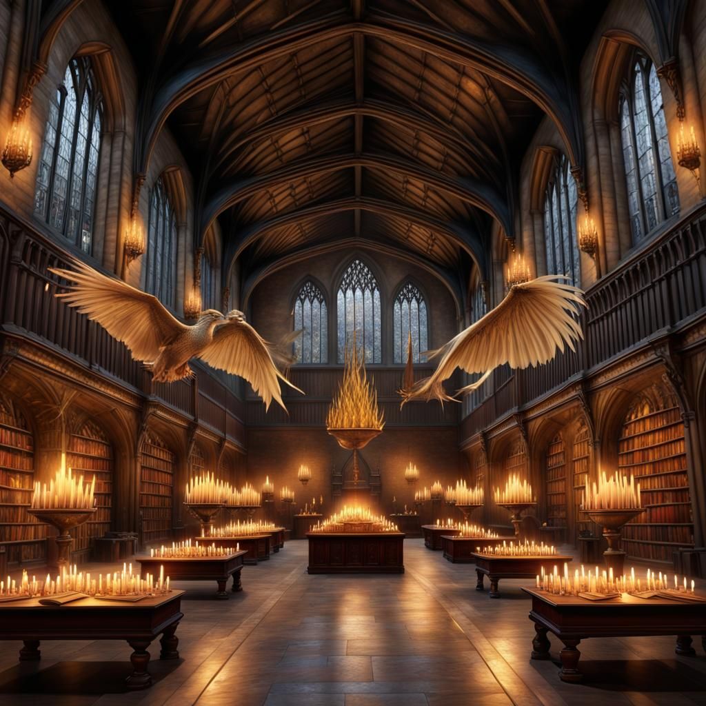 Hogwarts Great Hall with Dragon and Phoenix