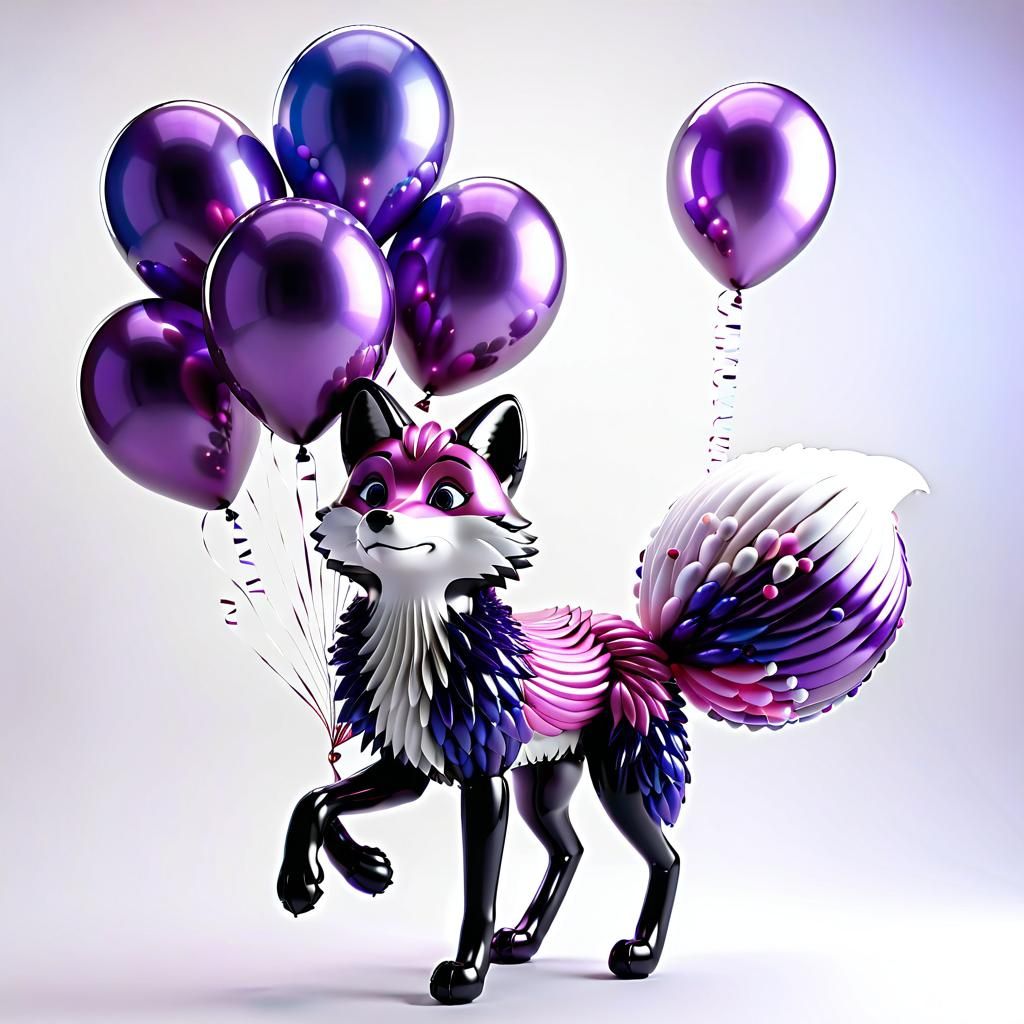 Whimsical Balloon Fox with Fireworks Display