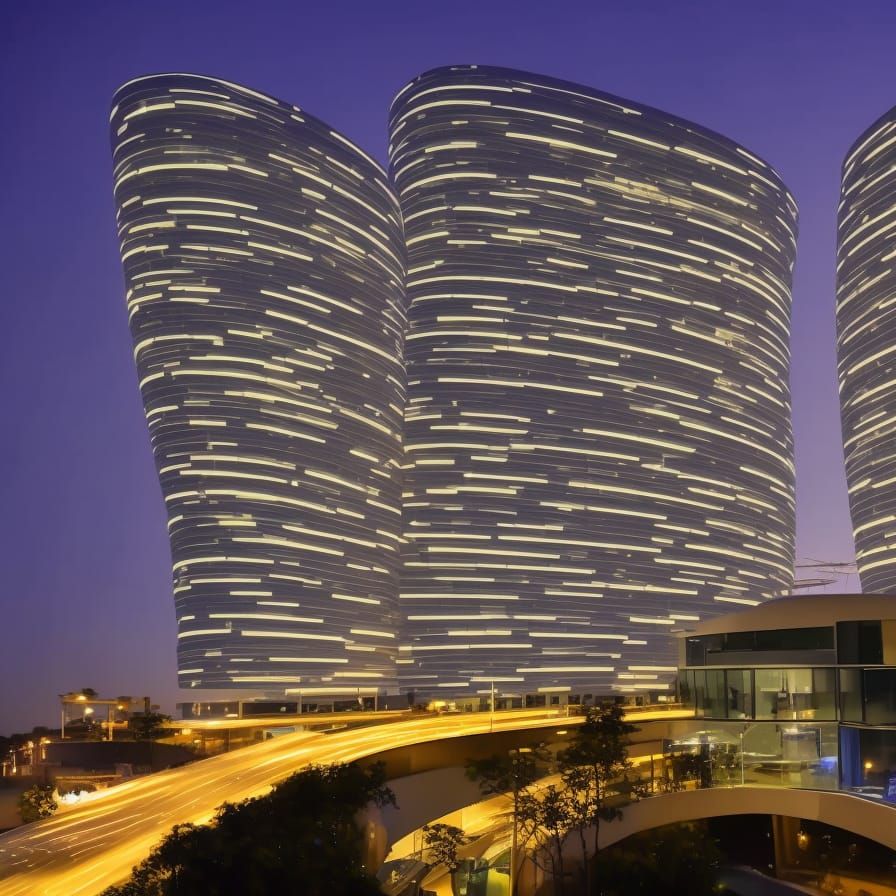 Futuristic Hotel with Midnight View