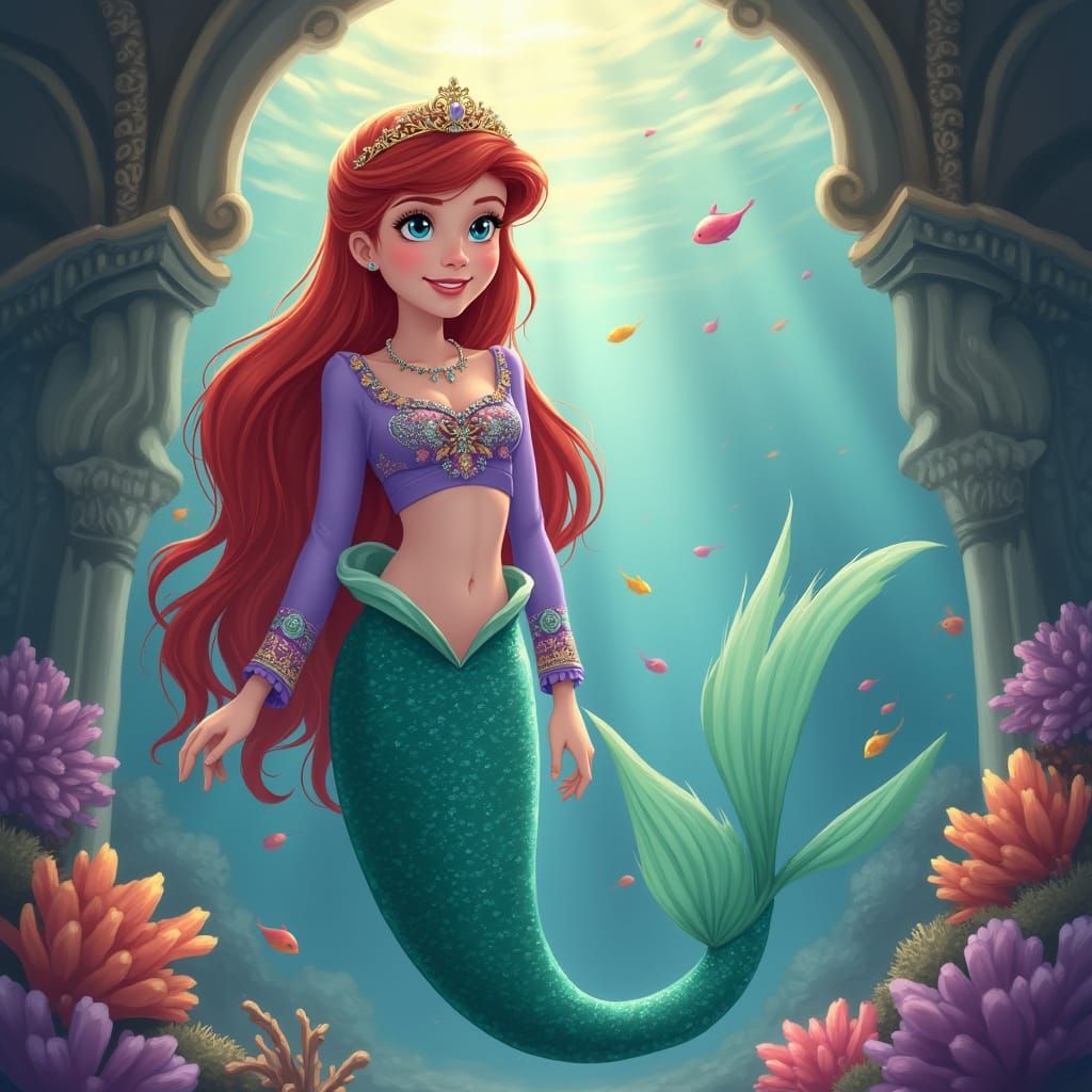 Red-Haired Mermaid Princess in Ukrainian Vyshyvanka